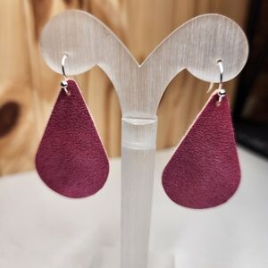 Chic Maroon Teardrop Earrings Faux Leather Handmade